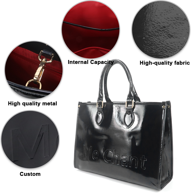 Sac fourre-tout noir brillant  - Top Handle Patent Bag avis et prix